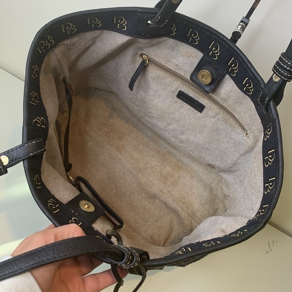 Dooney & Bourke | Black Canvas Leather Open Top Monogram DB Logo Shoulder Bag - Picture 8 of 17